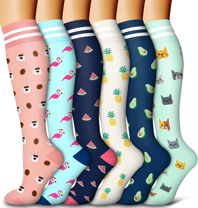 Zafalia™ FunPress | Animal & Fruit Compression Socks – 6 Pairs