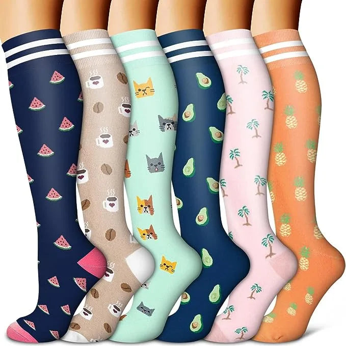 Zafalia™ FunPress | Animal & Fruit Compression Socks – 6 Pairs