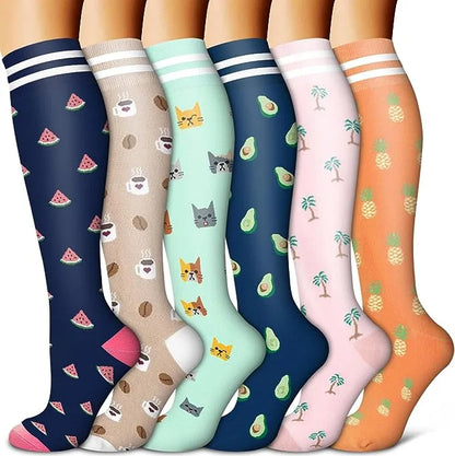 Zafalia™ FunPress | Animal & Fruit Compression Socks – 6 Pairs