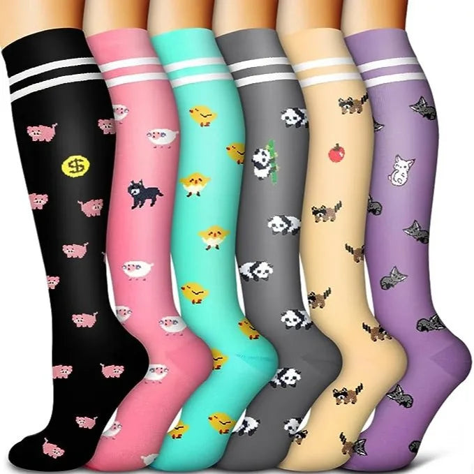 Zafalia™ FunPress | Animal & Fruit Compression Socks – 6 Pairs