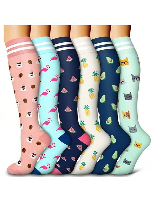 Zafalia™ FunPress | Animal & Fruit Compression Socks – 6 Pairs