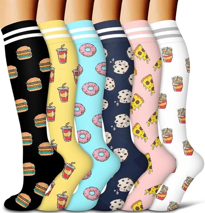 Zafalia™ FunPress | Animal & Fruit Compression Socks – 6 Pairs